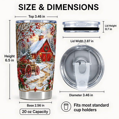 #pl[20oz|Steel] Christmas Red Barn Tumbler 20oz, Farm Tumbler, Stainless Steel Travel Cup