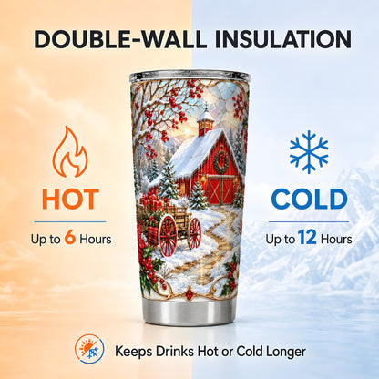 Christmas Red Barn Tumbler 20oz, Farm Tumbler, Stainless Steel Travel Cup