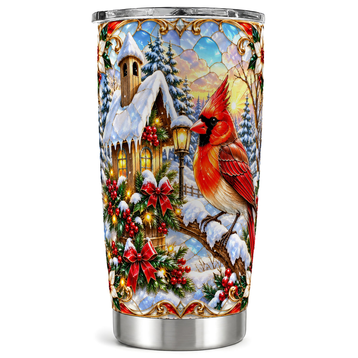 Cardinal Tumbler 20oz, Winter Bird Tumbler, Stainless Steel Travel Cup