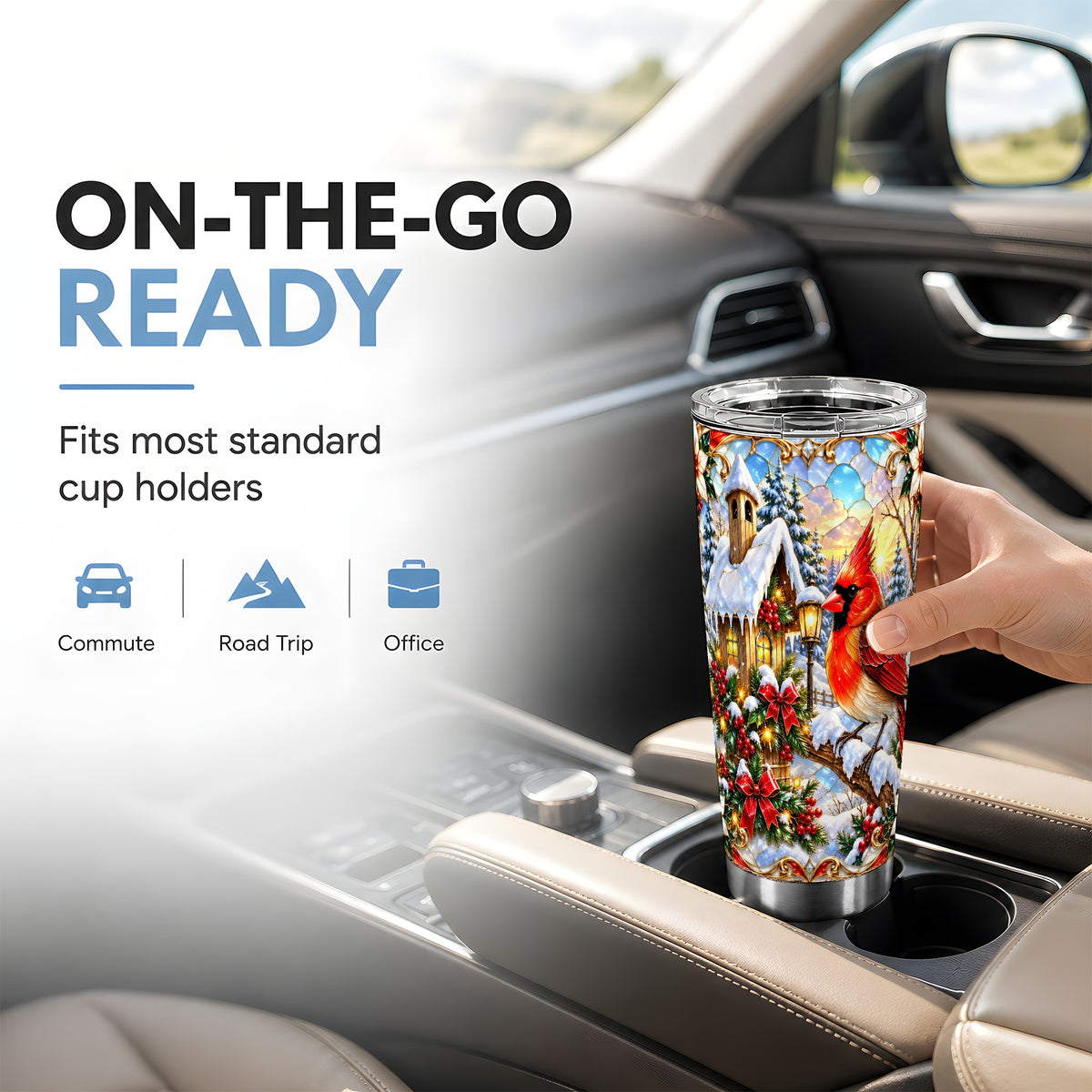 Cardinal Tumbler 20oz, Winter Bird Tumbler, Stainless Steel Travel Cup