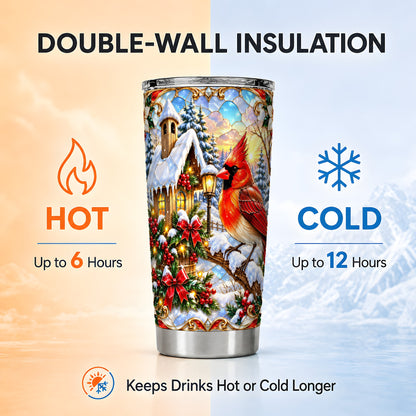 Cardinal Tumbler 20oz, Winter Bird Tumbler, Stainless Steel Travel Cup