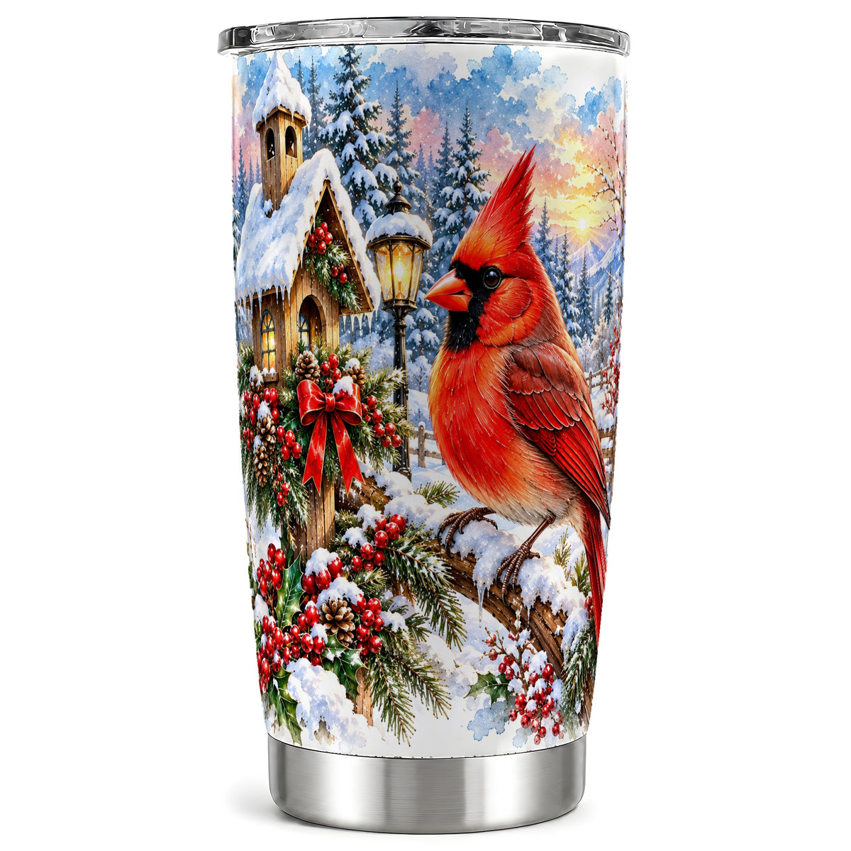 Cardinal Tumbler 20oz, Winter Bird Tumbler, Stainless Steel Travel Cup