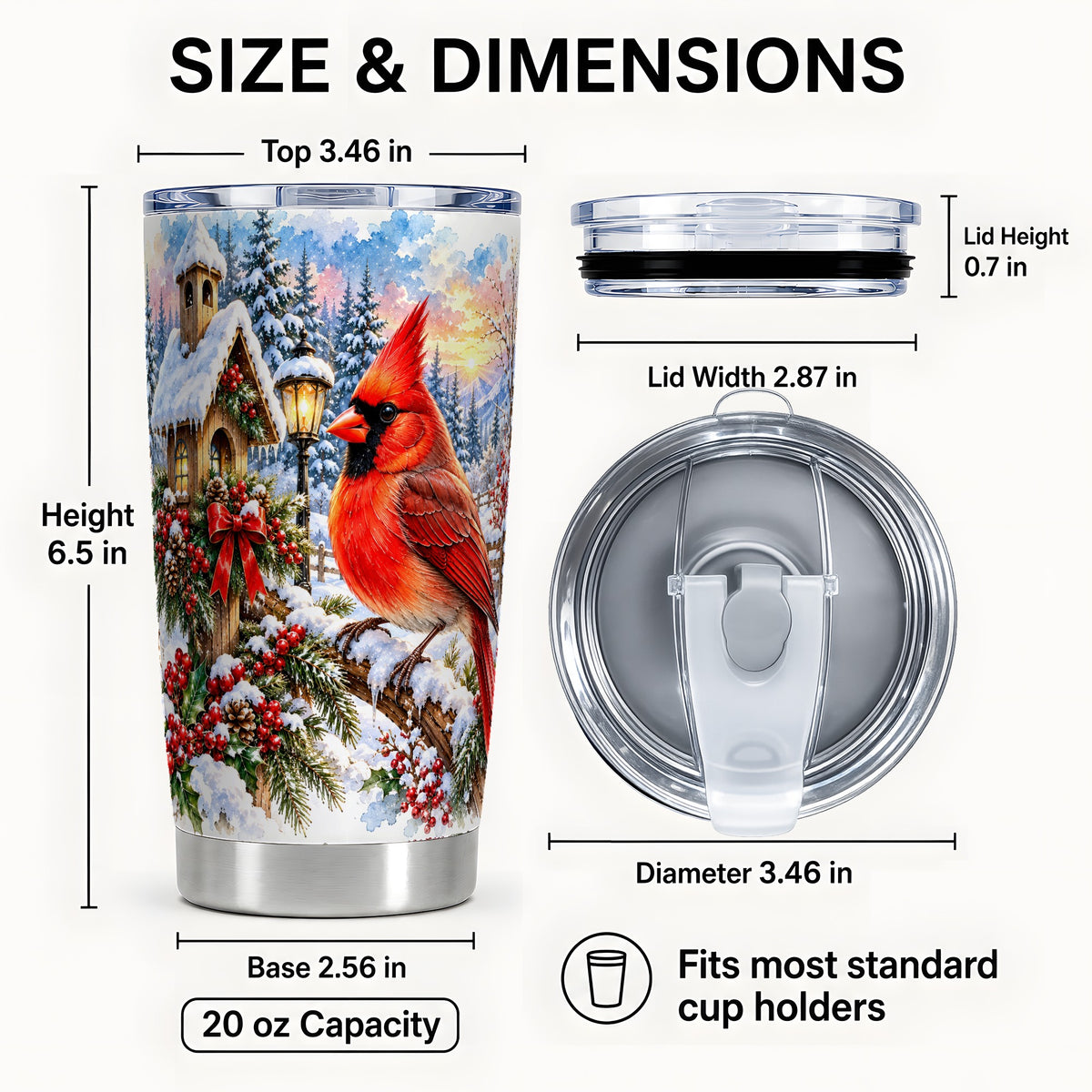 #pl[20oz|Steel] Cardinal Tumbler 20oz, Winter Bird Tumbler, Stainless Steel Travel Cup