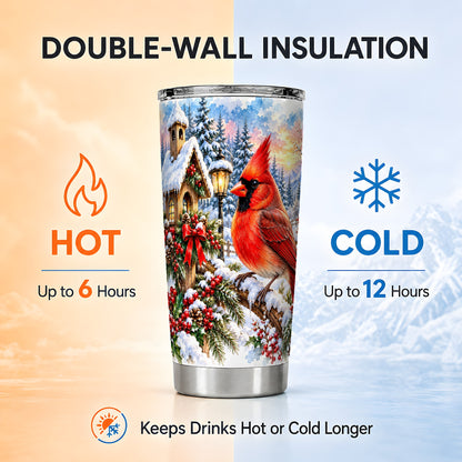 Cardinal Tumbler 20oz, Winter Bird Tumbler, Stainless Steel Travel Cup
