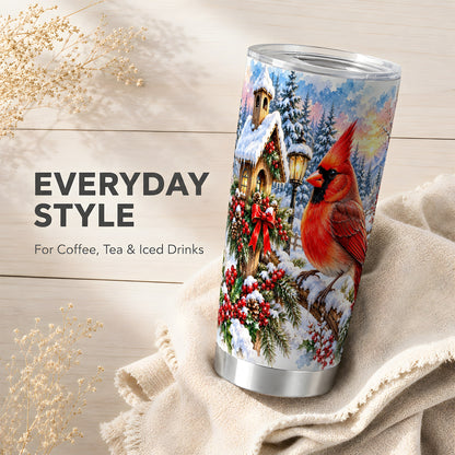Cardinal Tumbler 20oz, Winter Bird Tumbler, Stainless Steel Travel Cup