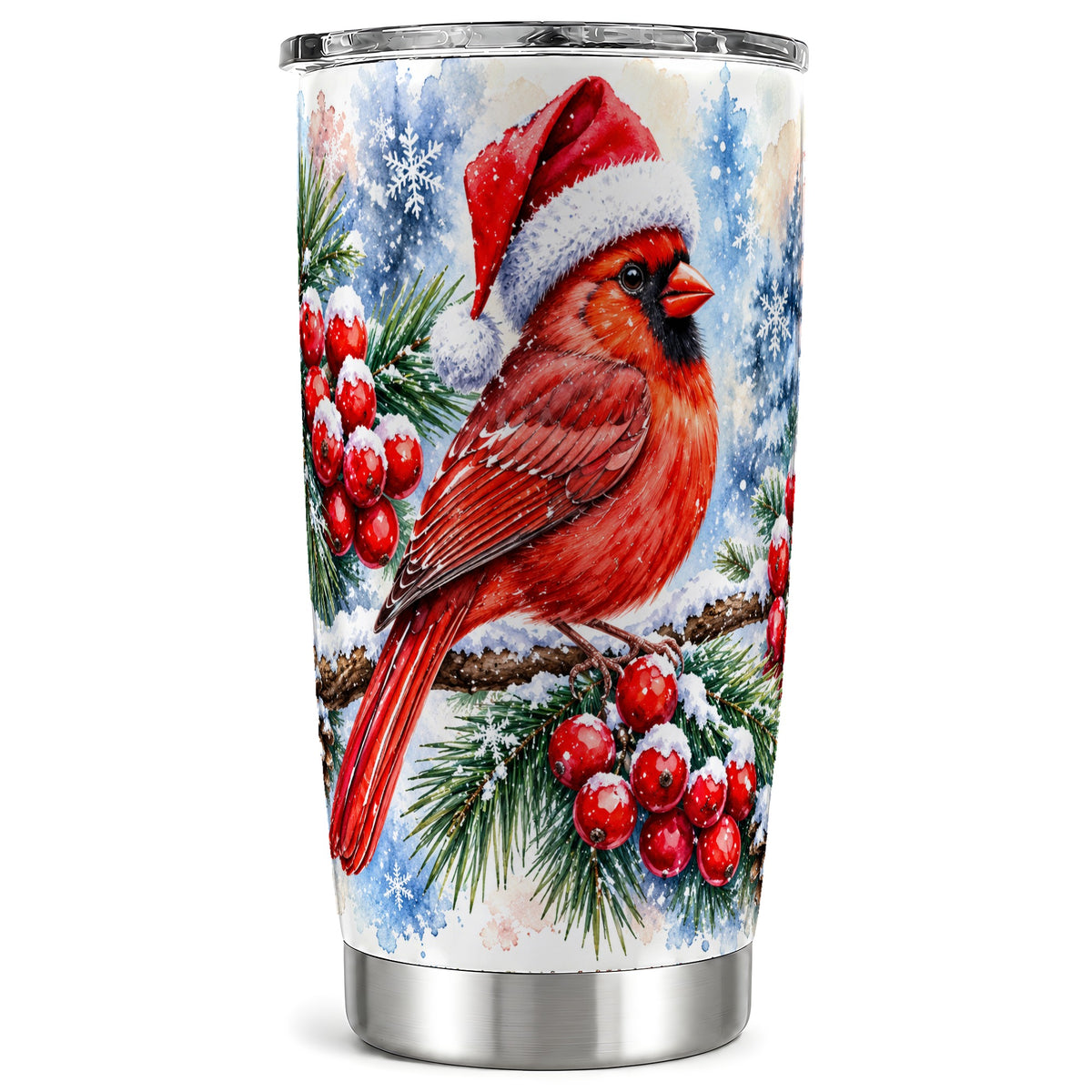 Christmas Cardinal Tumbler 20oz, Winter Bird Tumbler, Travel Cup