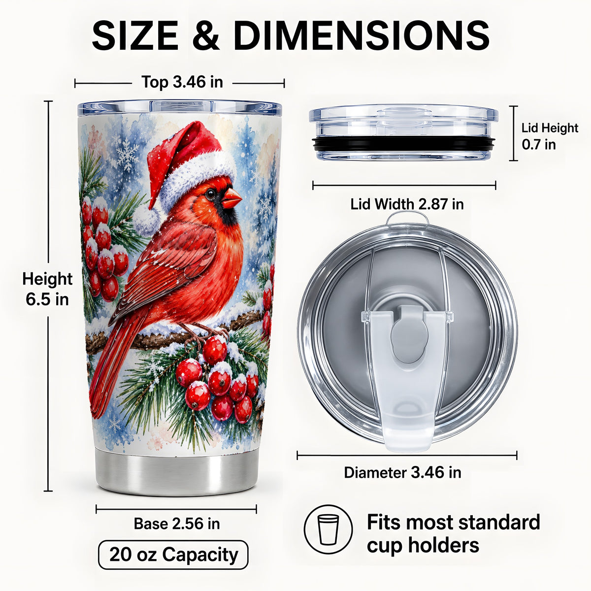 #pl[20oz|Steel] Christmas Cardinal Tumbler 20oz, Winter Bird Tumbler, Travel Cup