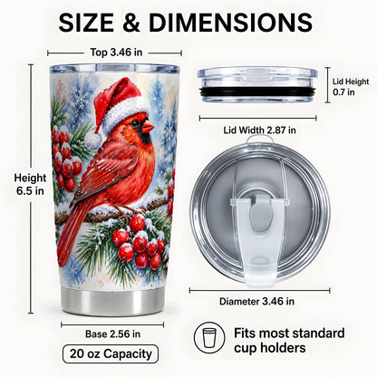 #pl[20oz|Steel] Christmas Cardinal Tumbler 20oz, Winter Bird Tumbler, Travel Cup