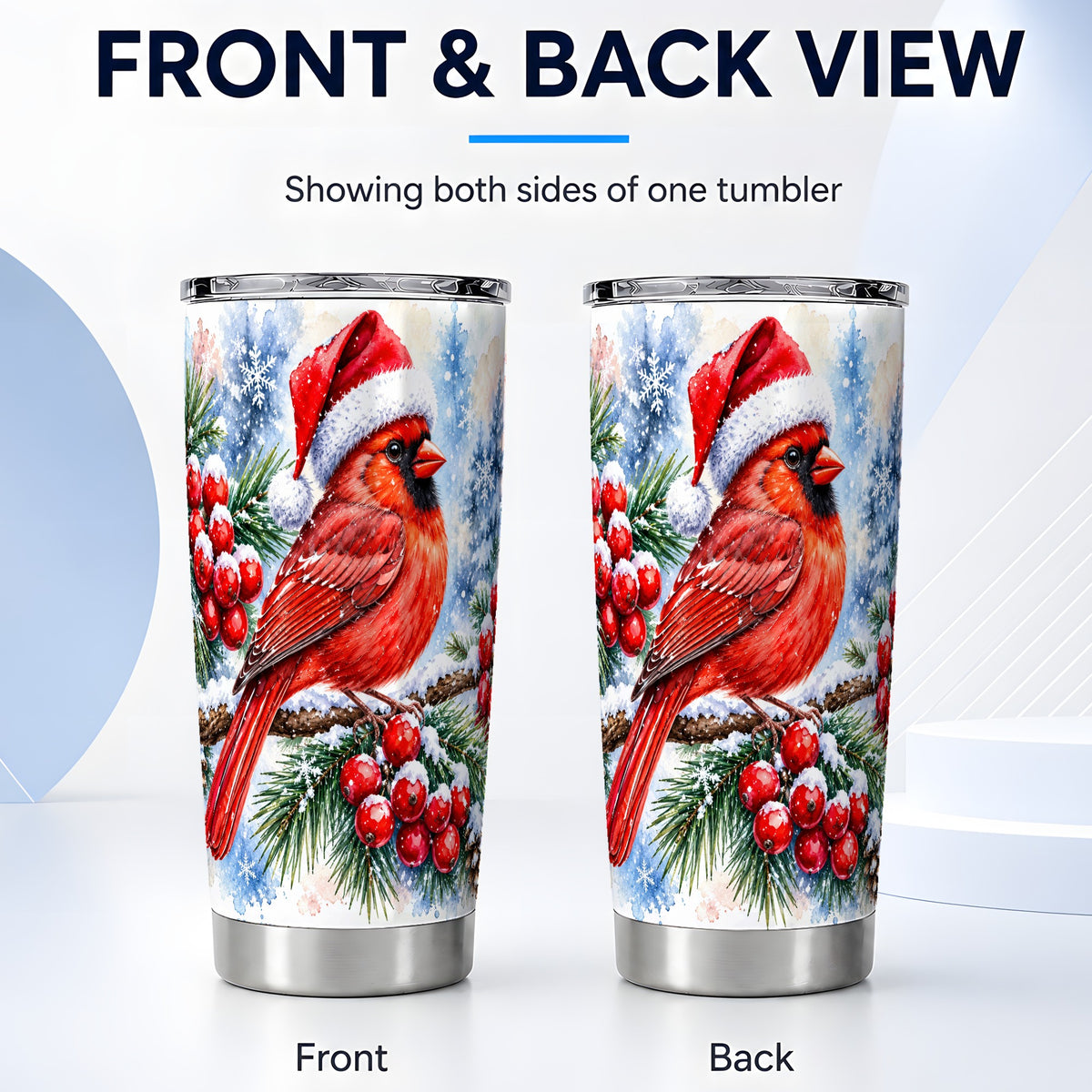 #pl[20oz|Steel] Christmas Cardinal Tumbler 20oz, Winter Bird Tumbler, Travel Cup