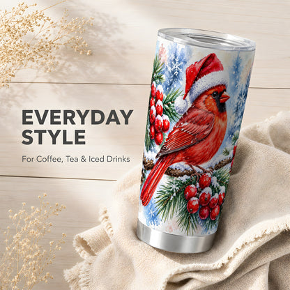 Christmas Cardinal Tumbler 20oz, Winter Bird Tumbler, Travel Cup