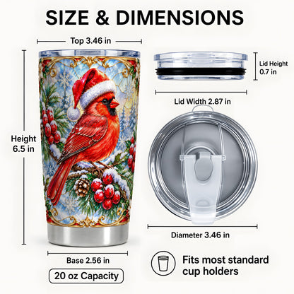 #pl[20oz|Steel] Ornate Cardinal Tumbler 20oz, Christmas Bird Tumbler, Travel Cup