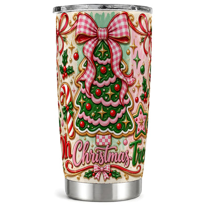 Christmas Tree Cookie Tumbler 20oz, Pink Bow Tumbler, Travel Cup