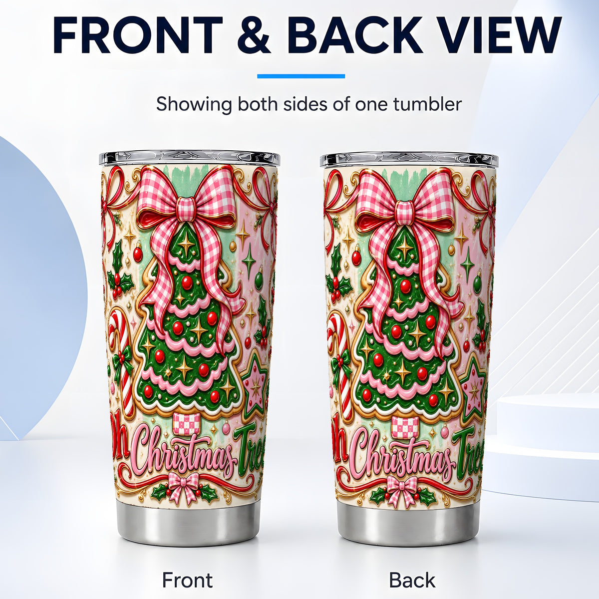 #pl[20oz|Steel] Christmas Tree Cookie Tumbler 20oz, Pink Bow Tumbler, Travel Cup