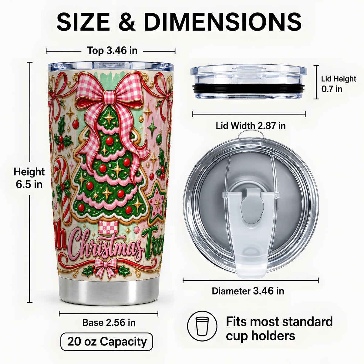 #pl[20oz|Steel] Christmas Tree Cookie Tumbler 20oz, Pink Bow Tumbler, Travel Cup