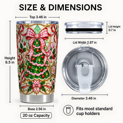 #pl[20oz|Steel] Christmas Tree Tumbler 20oz, Pink Bow Tumbler, Stained Glass Style Cup
