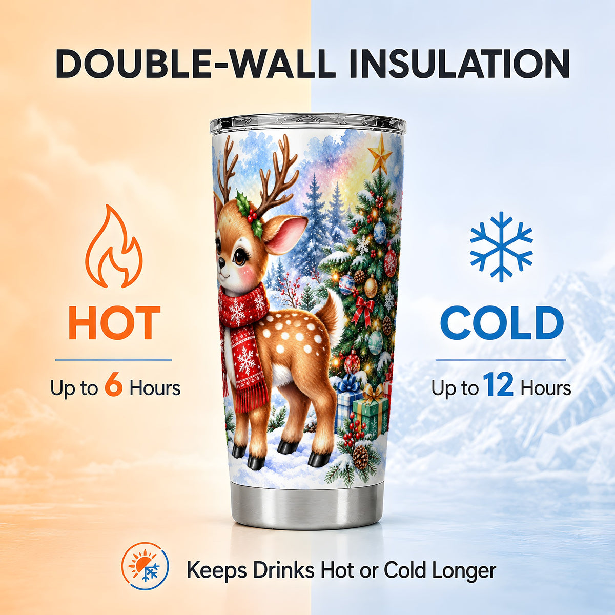 Christmas Reindeer Tumbler 20oz, Winter Deer Tumbler, Travel Cup