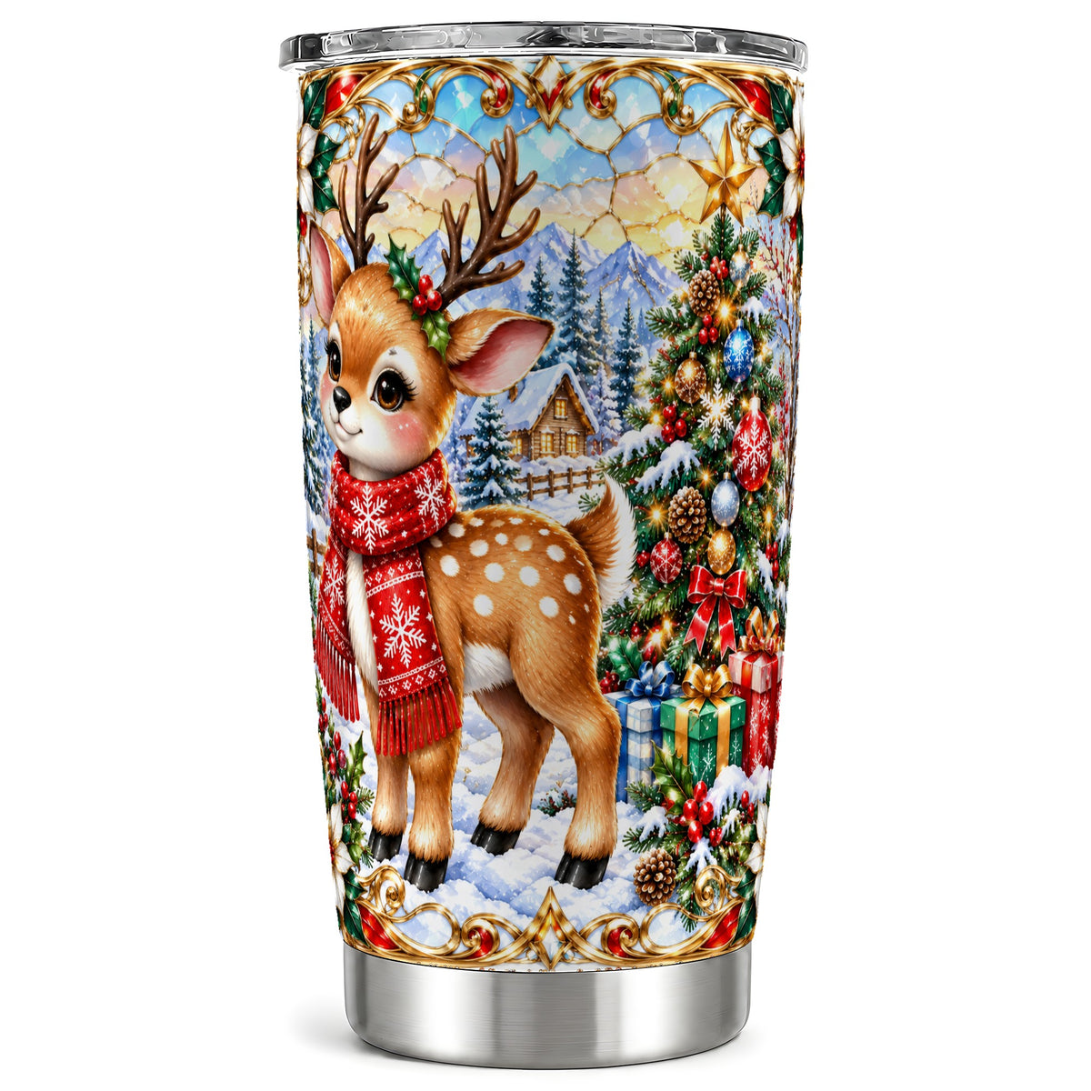 Reindeer Tumbler 20oz, Winter Deer Tumbler, Stainless Steel Travel Cup