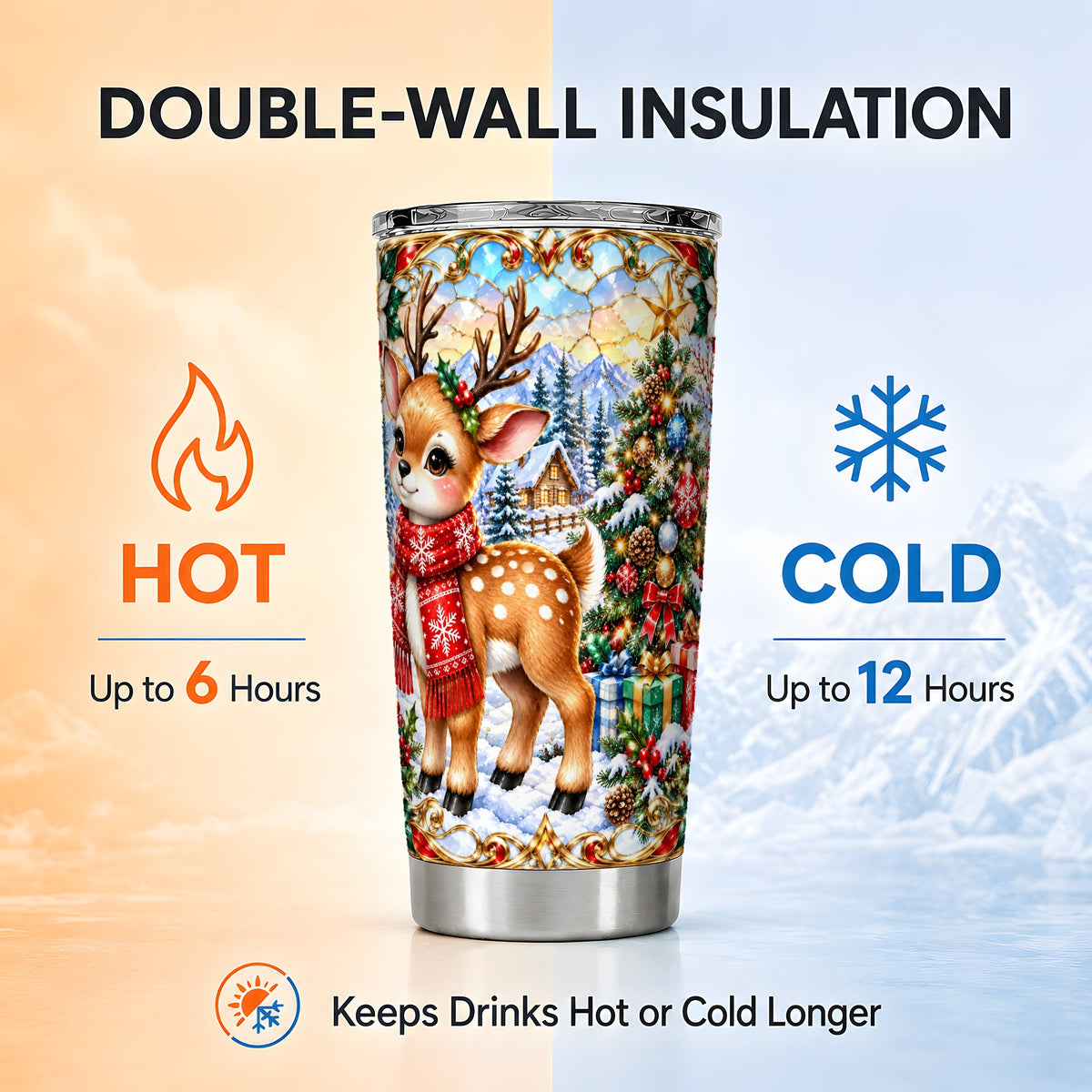 Reindeer Tumbler 20oz, Winter Deer Tumbler, Stainless Steel Travel Cup