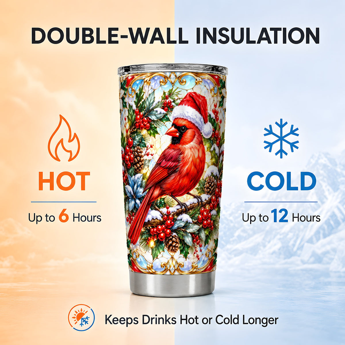 Cardinal Tumbler 20oz, Red Bird Tumbler, Stainless Steel Travel Cup