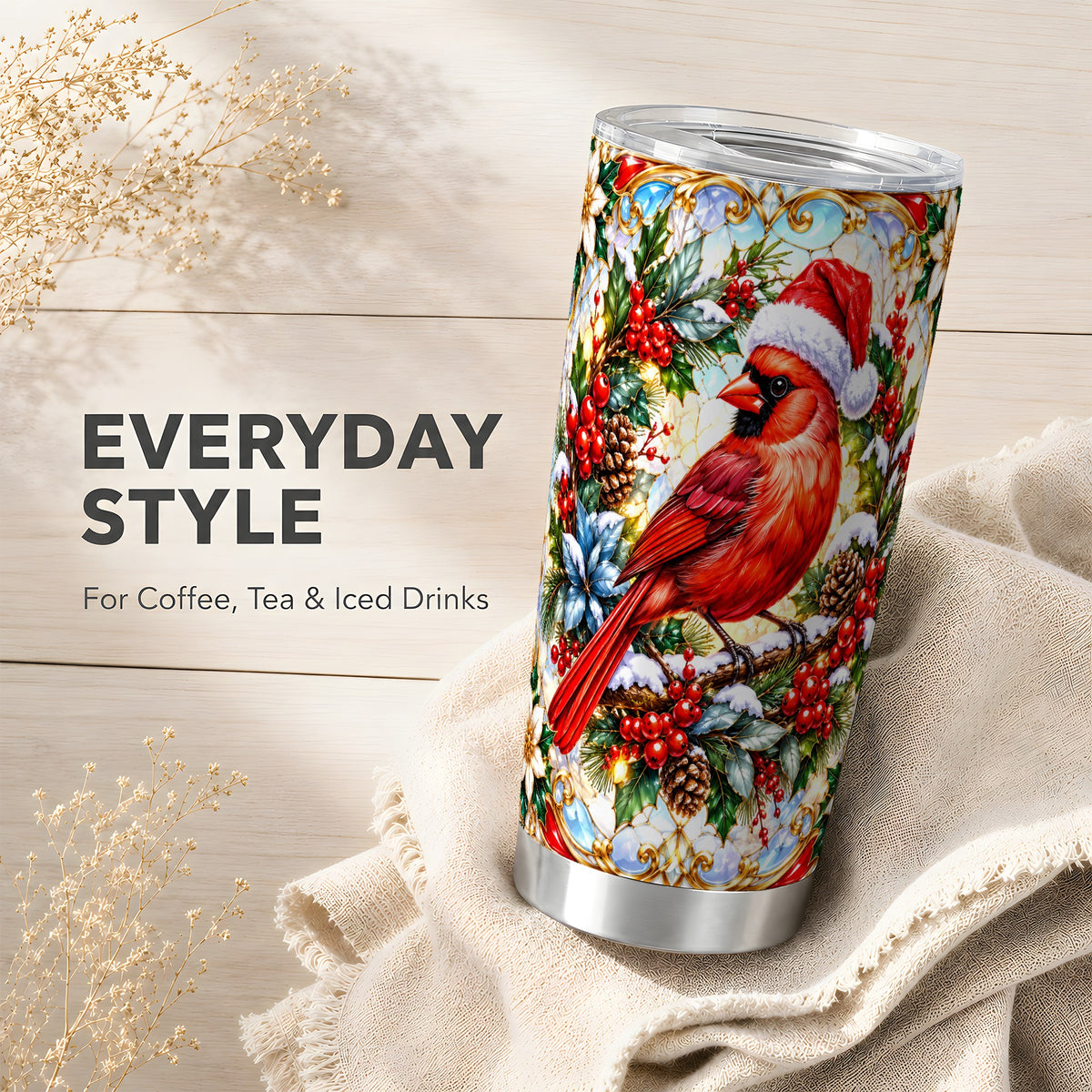 Cardinal Tumbler 20oz, Red Bird Tumbler, Stainless Steel Travel Cup