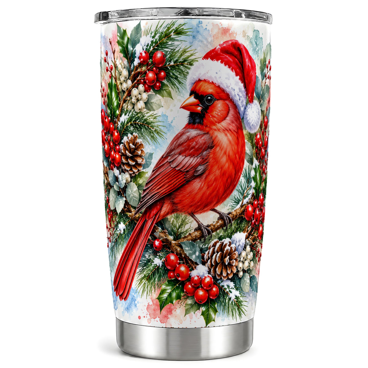 Cardinal Tumbler 20oz, Watercolor Bird Tumbler, Stainless Steel Travel Cup