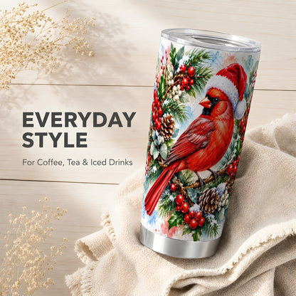 Cardinal Tumbler 20oz, Watercolor Bird Tumbler, Stainless Steel Travel Cup