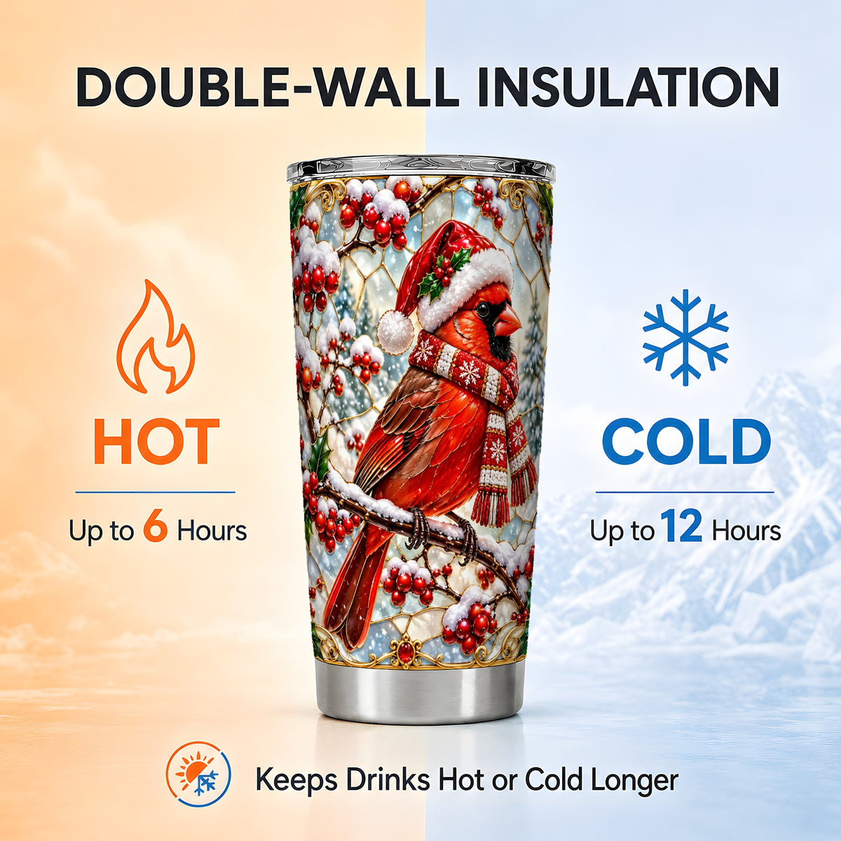 Cardinal Tumbler 20oz, Scarf Bird Tumbler, Stainless Steel Travel Cup