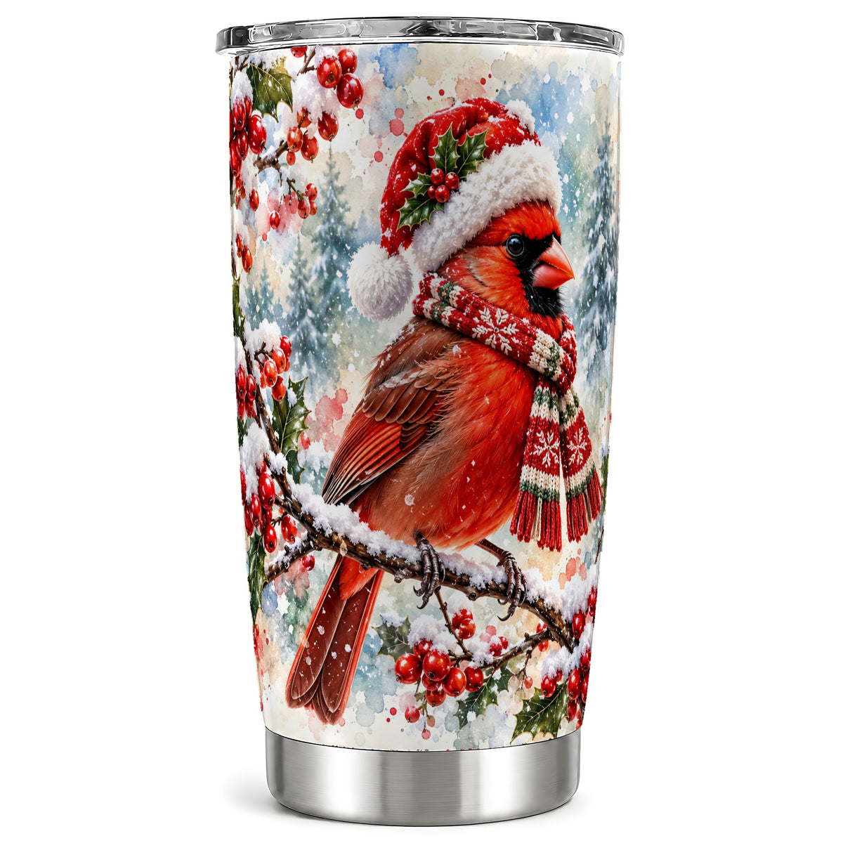 Cardinal Tumbler 20oz, Snowy Bird Tumbler, Stainless Steel Travel Cup