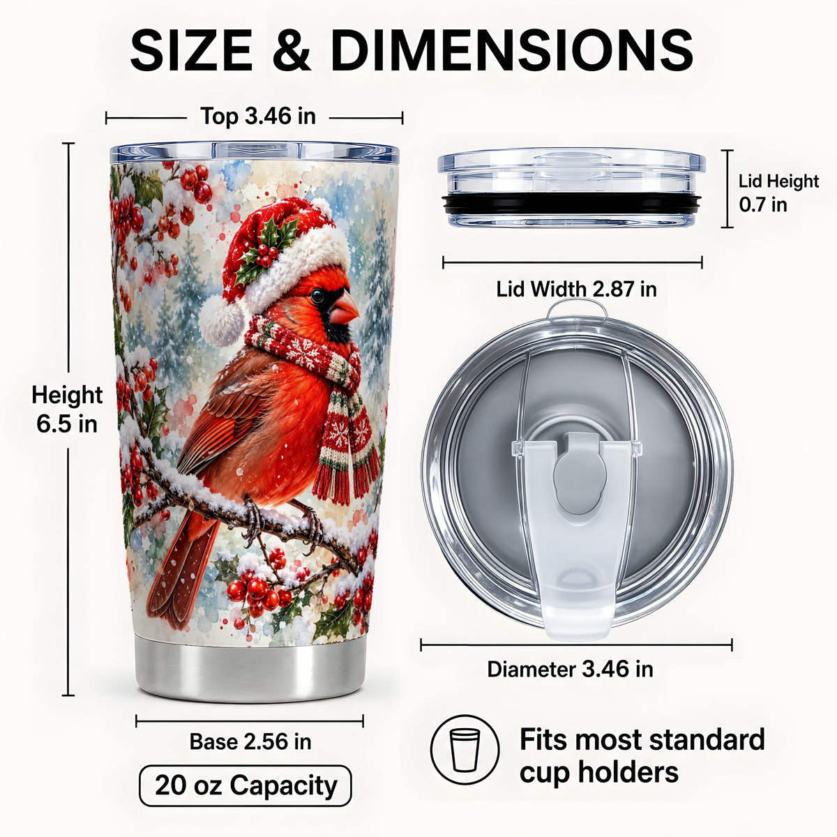 #pl[20oz|Steel] Cardinal Tumbler 20oz, Snowy Bird Tumbler, Stainless Steel Travel Cup