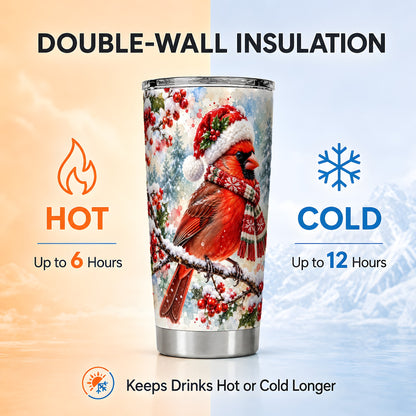 Cardinal Tumbler 20oz, Snowy Bird Tumbler, Stainless Steel Travel Cup