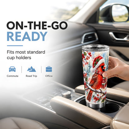 Cardinal Tumbler 20oz, Snowy Bird Tumbler, Stainless Steel Travel Cup