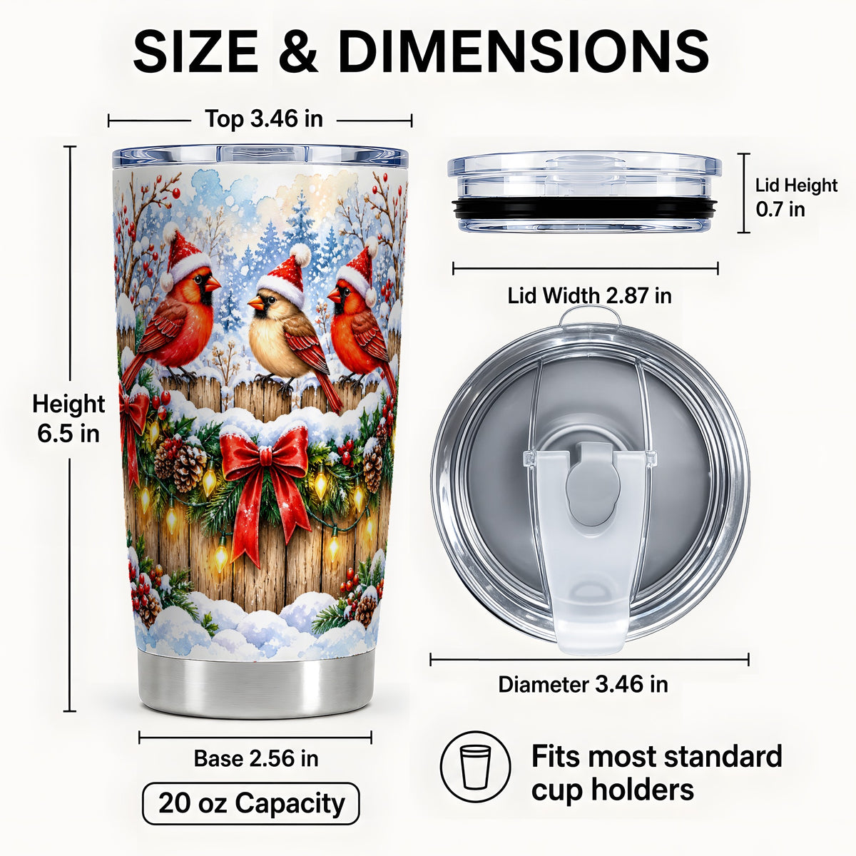 #pl[20oz|Steel] Christmas Cardinals 20oz Tumbler, Winter Bird Stainless Steel Travel Cup