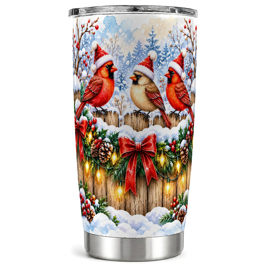 Christmas Cardinals 20oz Tumbler, Winter Bird Stainless Steel Travel Cup