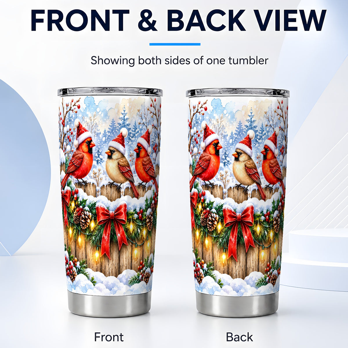 #pl[20oz|Steel] Christmas Cardinals 20oz Tumbler, Winter Bird Stainless Steel Travel Cup