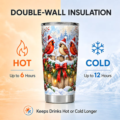 Christmas Cardinals 20oz Tumbler, Winter Bird Stainless Steel Travel Cup