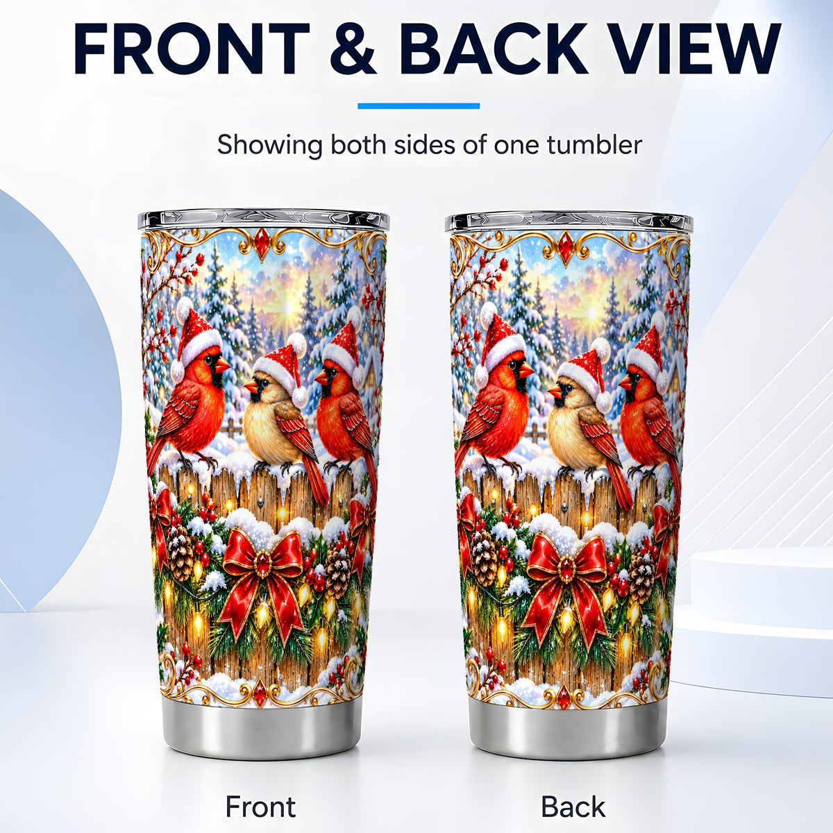 #pl[20oz|Steel] Ornate Cardinals 20oz Tumbler, Christmas Bird Stainless Steel Travel Cup