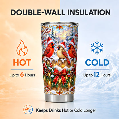 Ornate Cardinals 20oz Tumbler, Christmas Bird Stainless Steel Travel Cup
