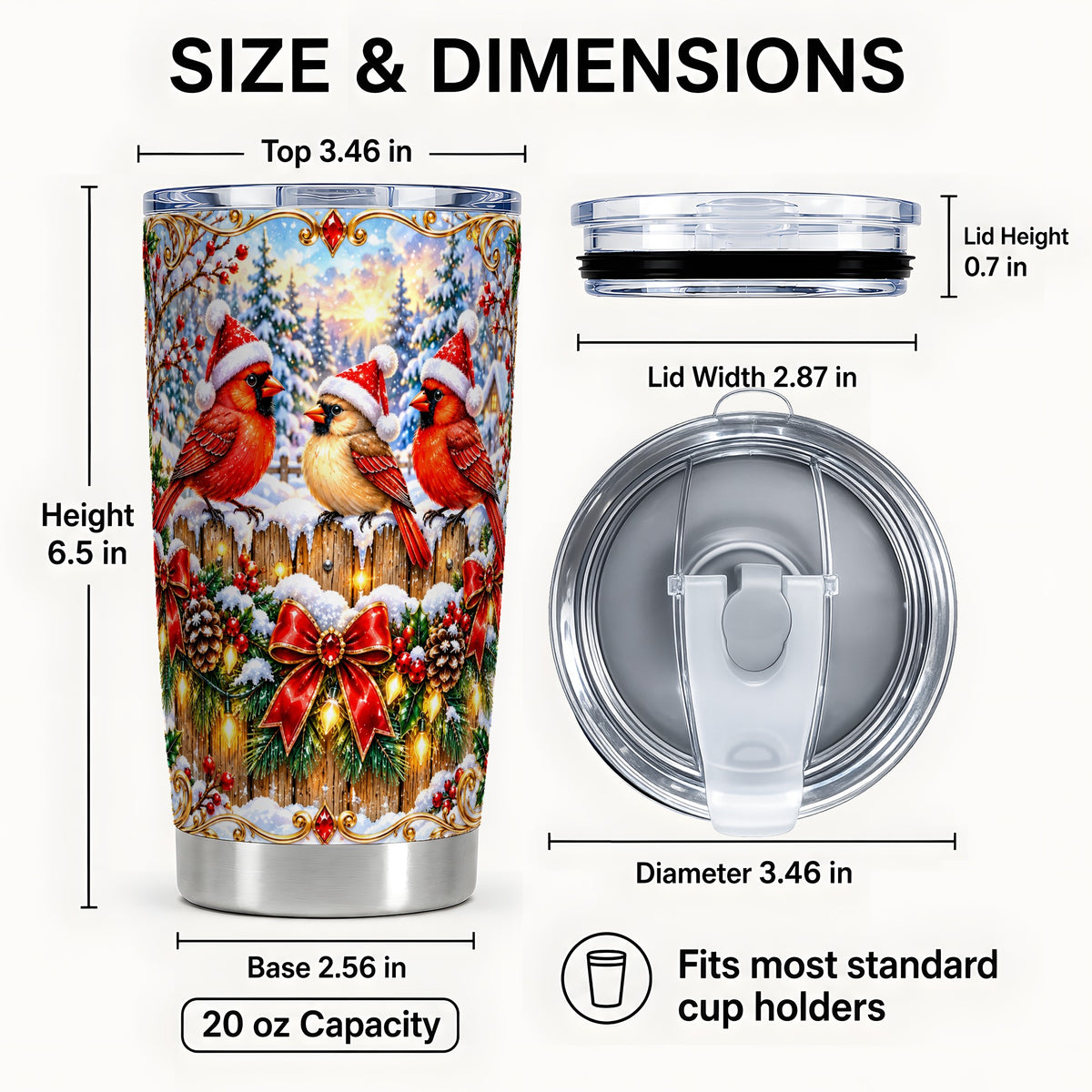 #pl[20oz|Steel] Ornate Cardinals 20oz Tumbler, Christmas Bird Stainless Steel Travel Cup
