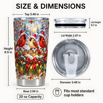 #pl[20oz|Steel] Ornate Cardinals 20oz Tumbler, Christmas Bird Stainless Steel Travel Cup