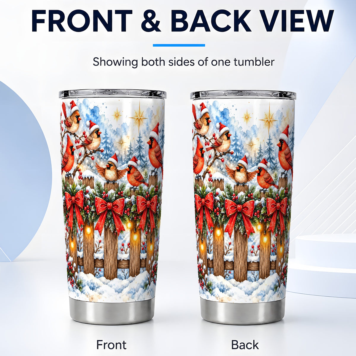 #pl[20oz|Steel] Snowy Cardinals 20oz Tumbler, Christmas Bird Stainless Steel Travel Cup