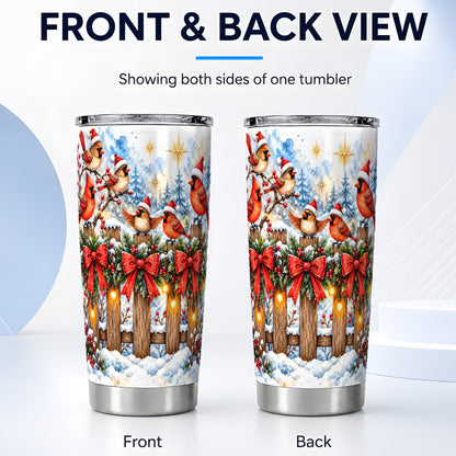 #pl[20oz|Steel] Snowy Cardinals 20oz Tumbler, Christmas Bird Stainless Steel Travel Cup
