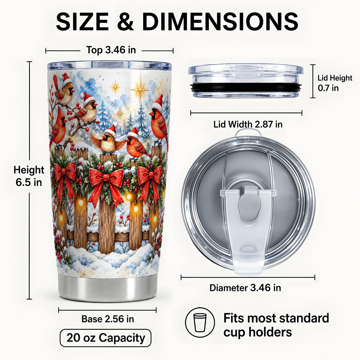 #pl[20oz|Steel] Snowy Cardinals 20oz Tumbler, Christmas Bird Stainless Steel Travel Cup