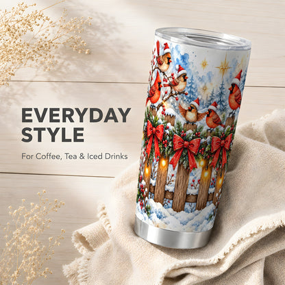 Snowy Cardinals 20oz Tumbler, Christmas Bird Stainless Steel Travel Cup