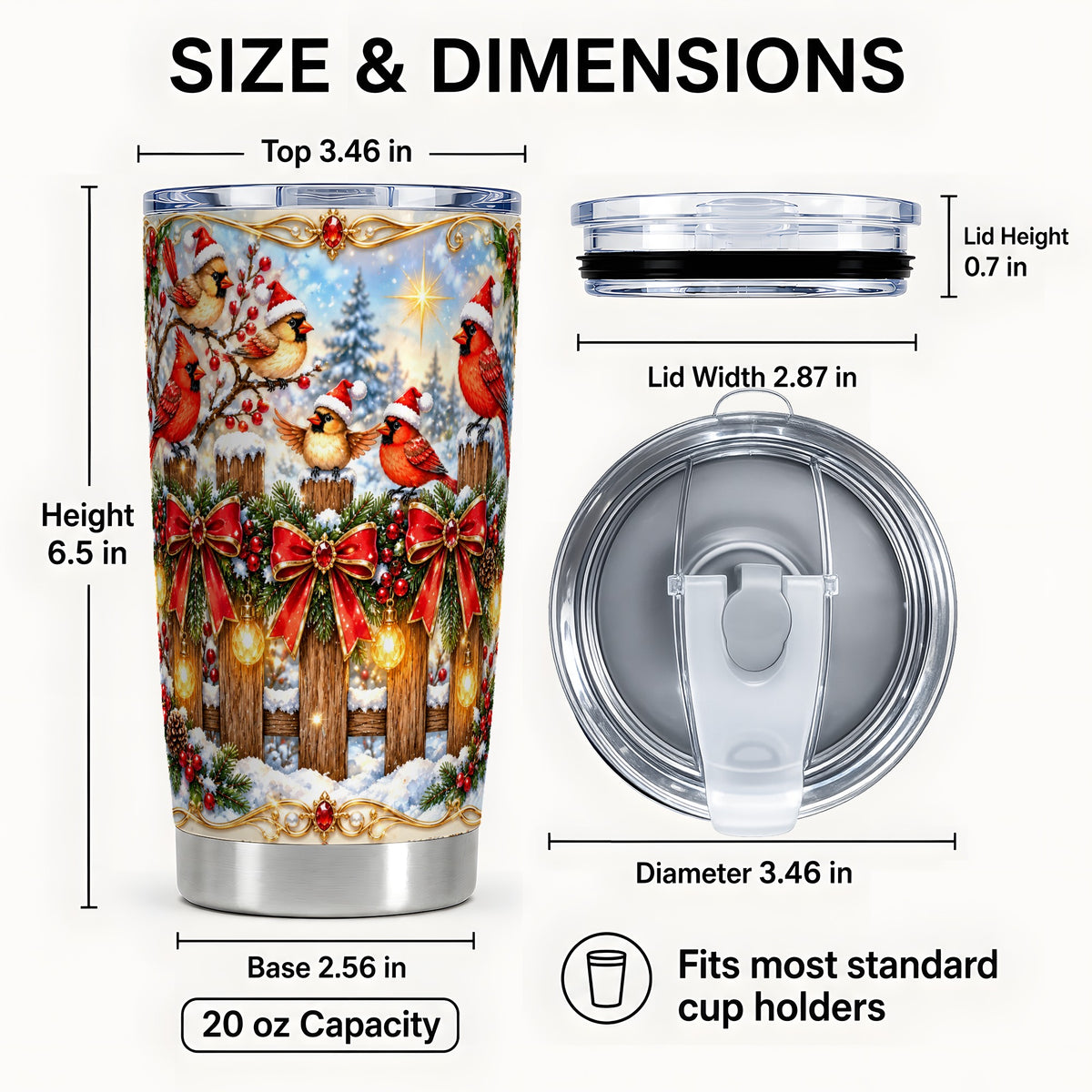 #pl[20oz|Steel] Golden Cardinals 20oz Tumbler, Christmas Bird Stainless Steel Travel Cup