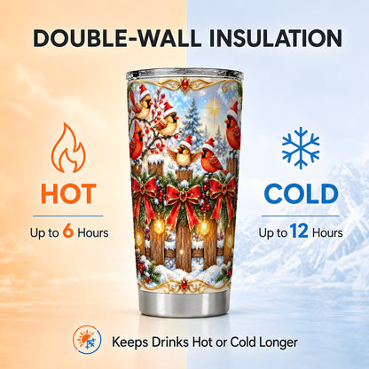 Golden Cardinals 20oz Tumbler, Christmas Bird Stainless Steel Travel Cup