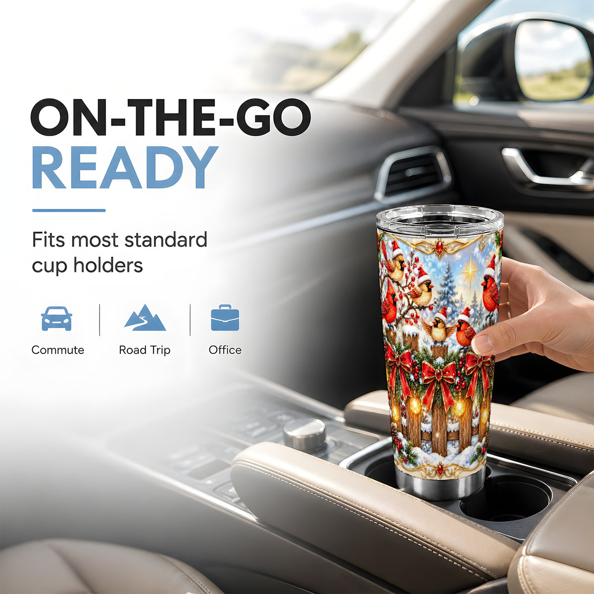 Golden Cardinals 20oz Tumbler, Christmas Bird Stainless Steel Travel Cup