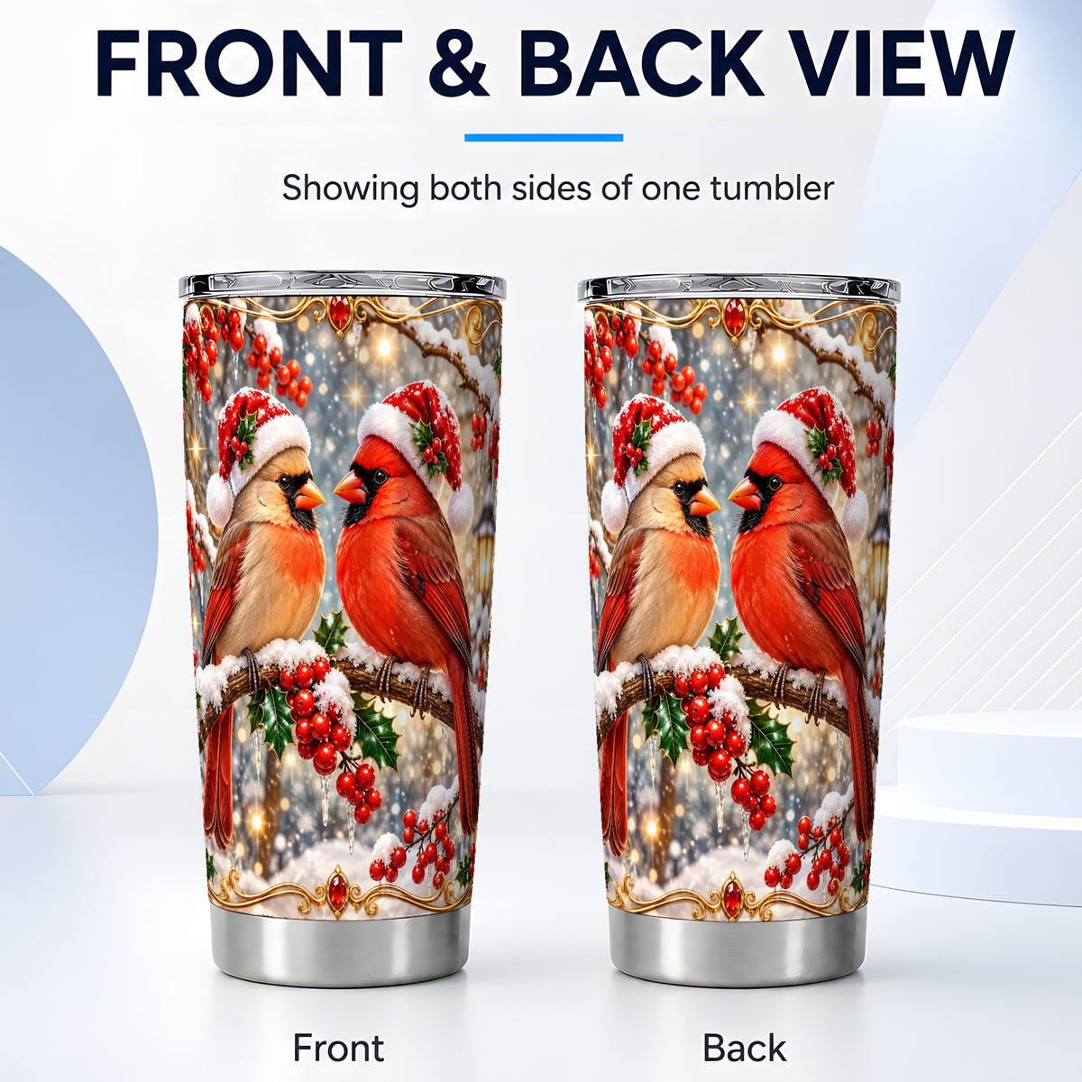 #pl[20oz|Steel] Cardinal Pair 20oz Tumbler, Christmas Bird Stainless Steel Travel Cup