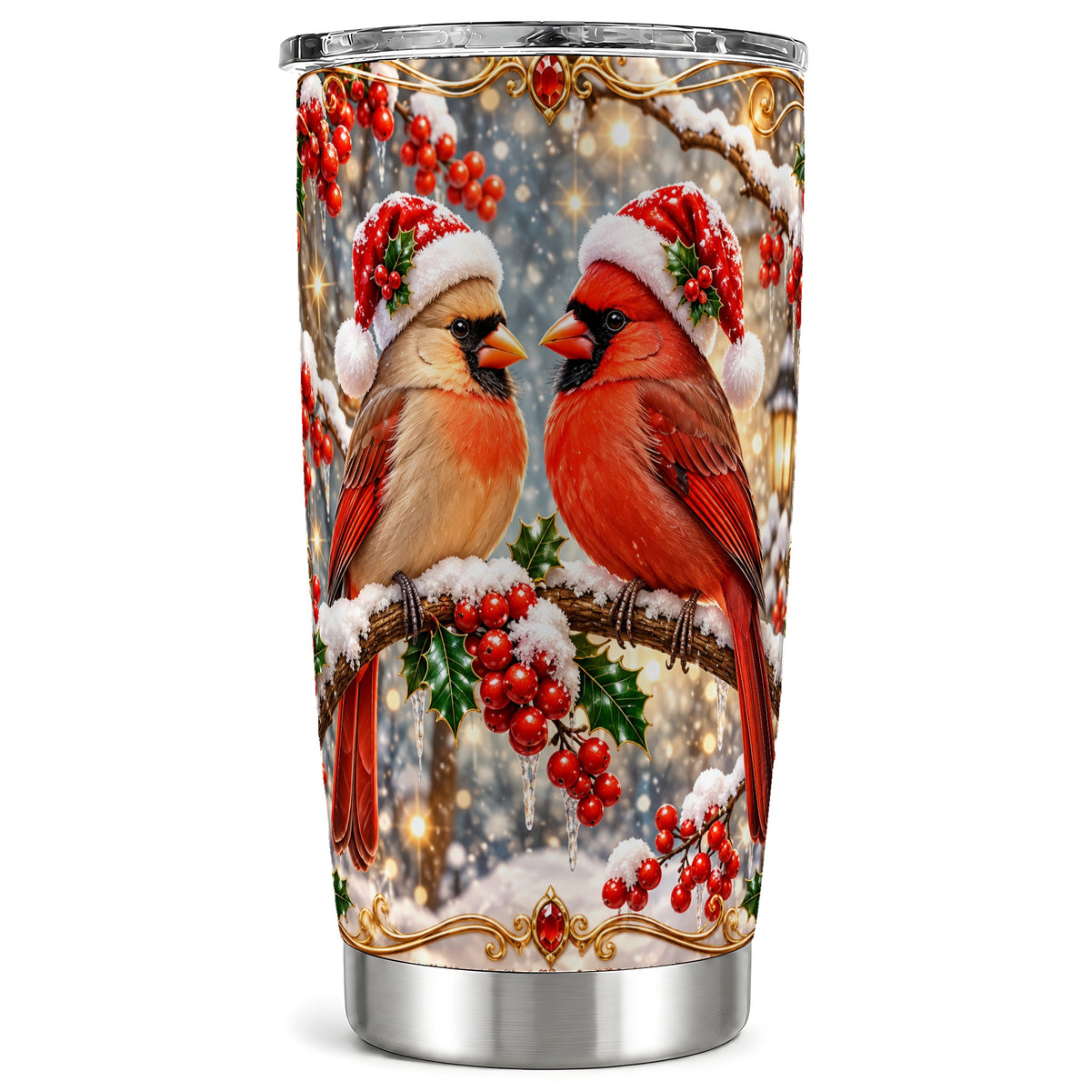 Cardinal Pair 20oz Tumbler, Christmas Bird Stainless Steel Travel Cup