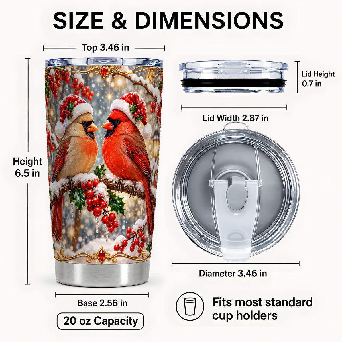 #pl[20oz|Steel] Cardinal Pair 20oz Tumbler, Christmas Bird Stainless Steel Travel Cup
