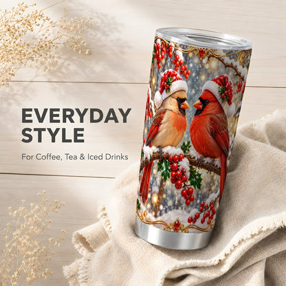 Cardinal Pair 20oz Tumbler, Christmas Bird Stainless Steel Travel Cup
